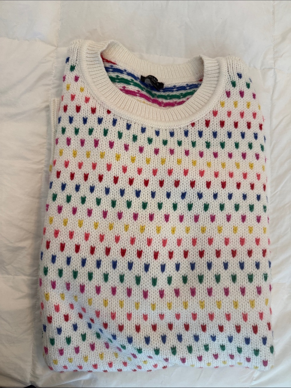 Talbots Cream Crewneck Sweater with Multicolor Heart Dots